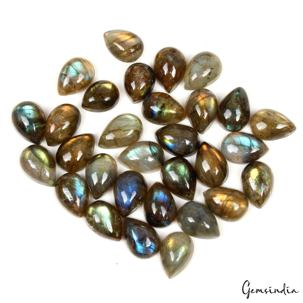 101.80 Ct/30 Pcs Natural Fire Shine Labradorite Pear Cab 10-12mm Loose Gemstones