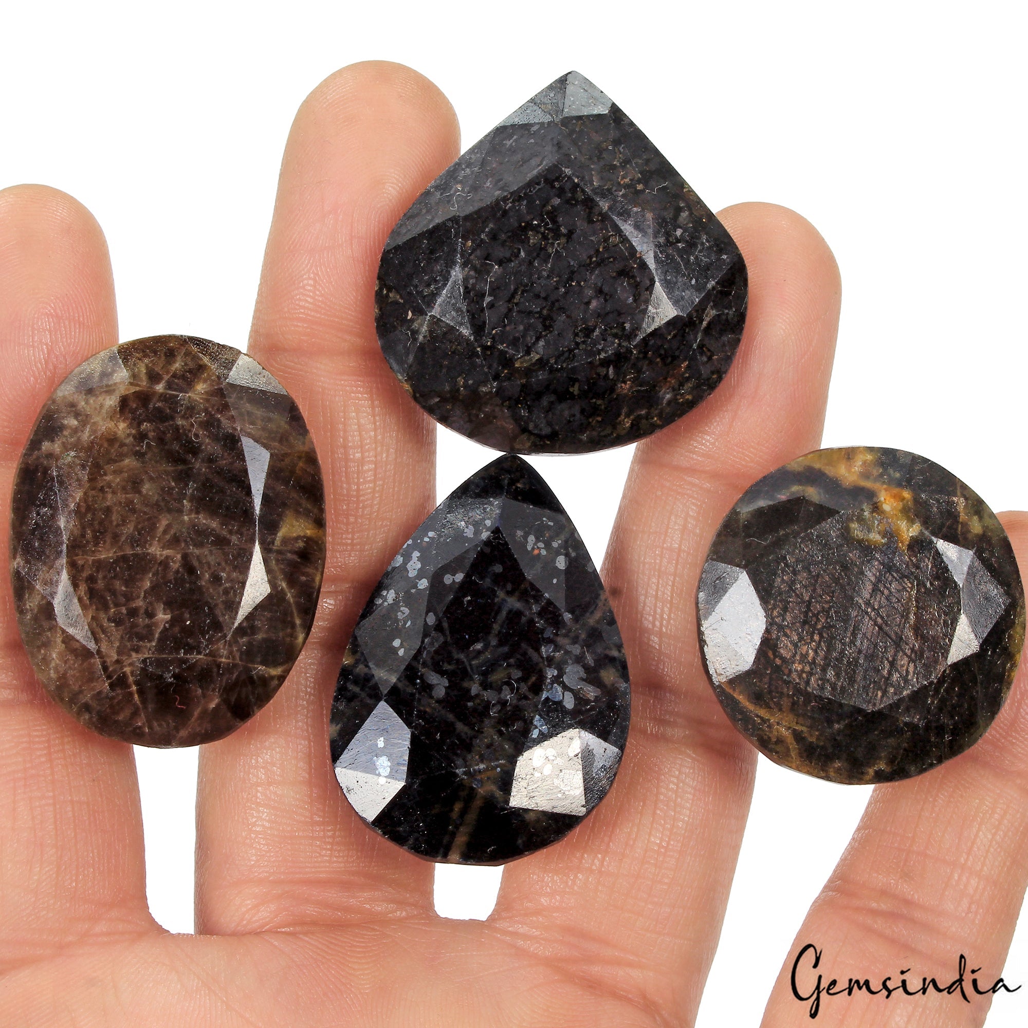 600 Ct/4 Pcs Natural Untreated Black Sapphire Mix Cut Faceted Loose Gems Lot