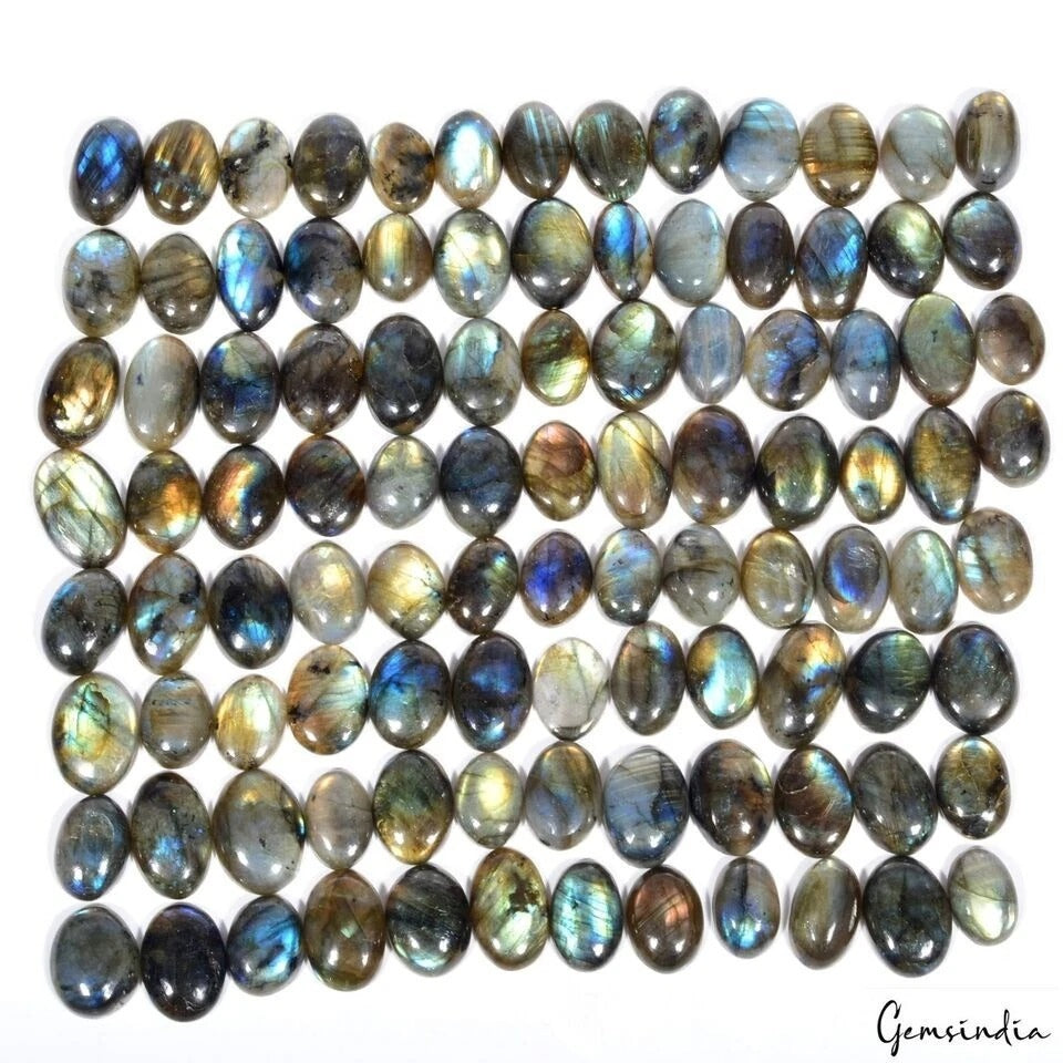 1600 Cts/100 Pcs Natural Untreated Multi Shine Labradorite Oval Cab Loose Gems