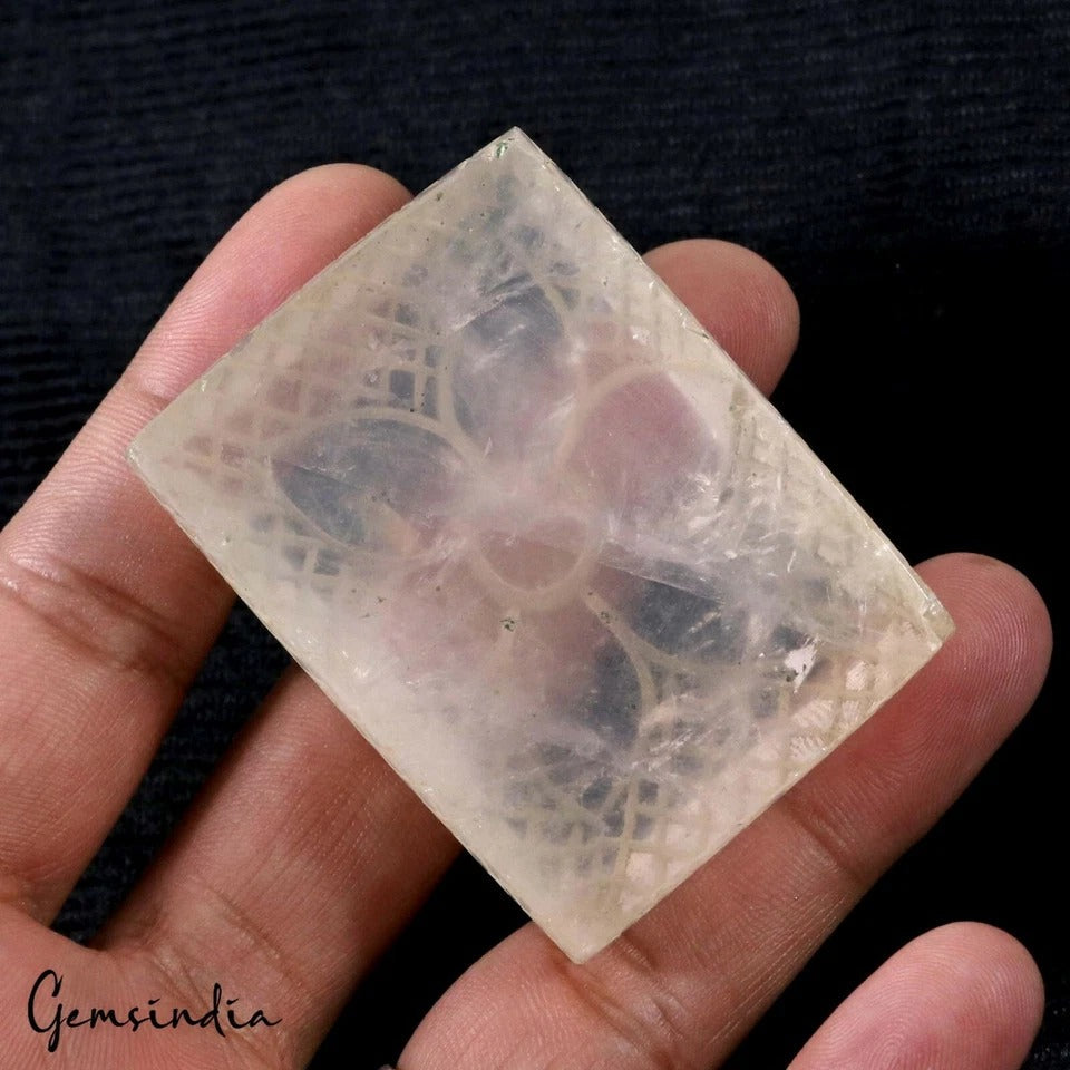 450 Cts Natural Pink Rose Quartz Floral Carving Hand Carved Huge Size Gemstone