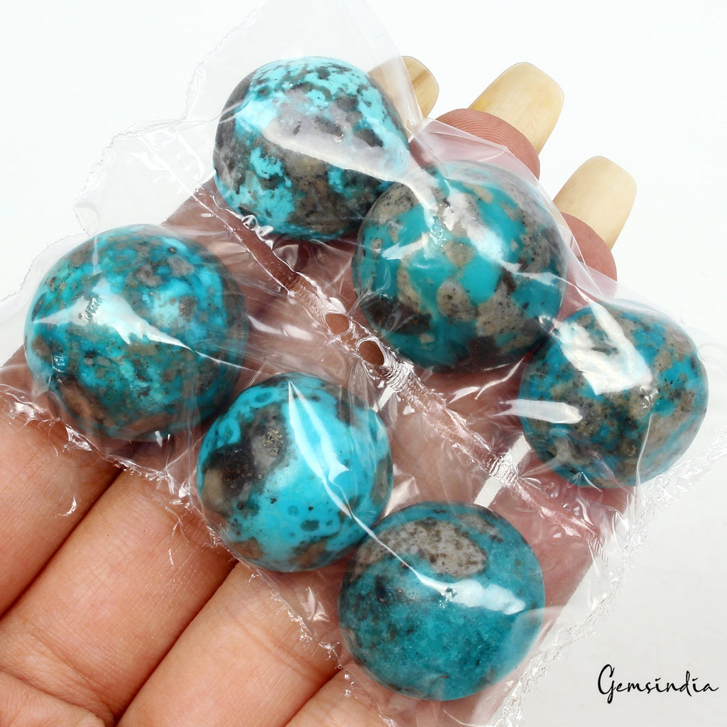 230.40 Ct/6 Pcs Natural Untreated Blue Turquoise Round Cab Loose Gem For jewelry