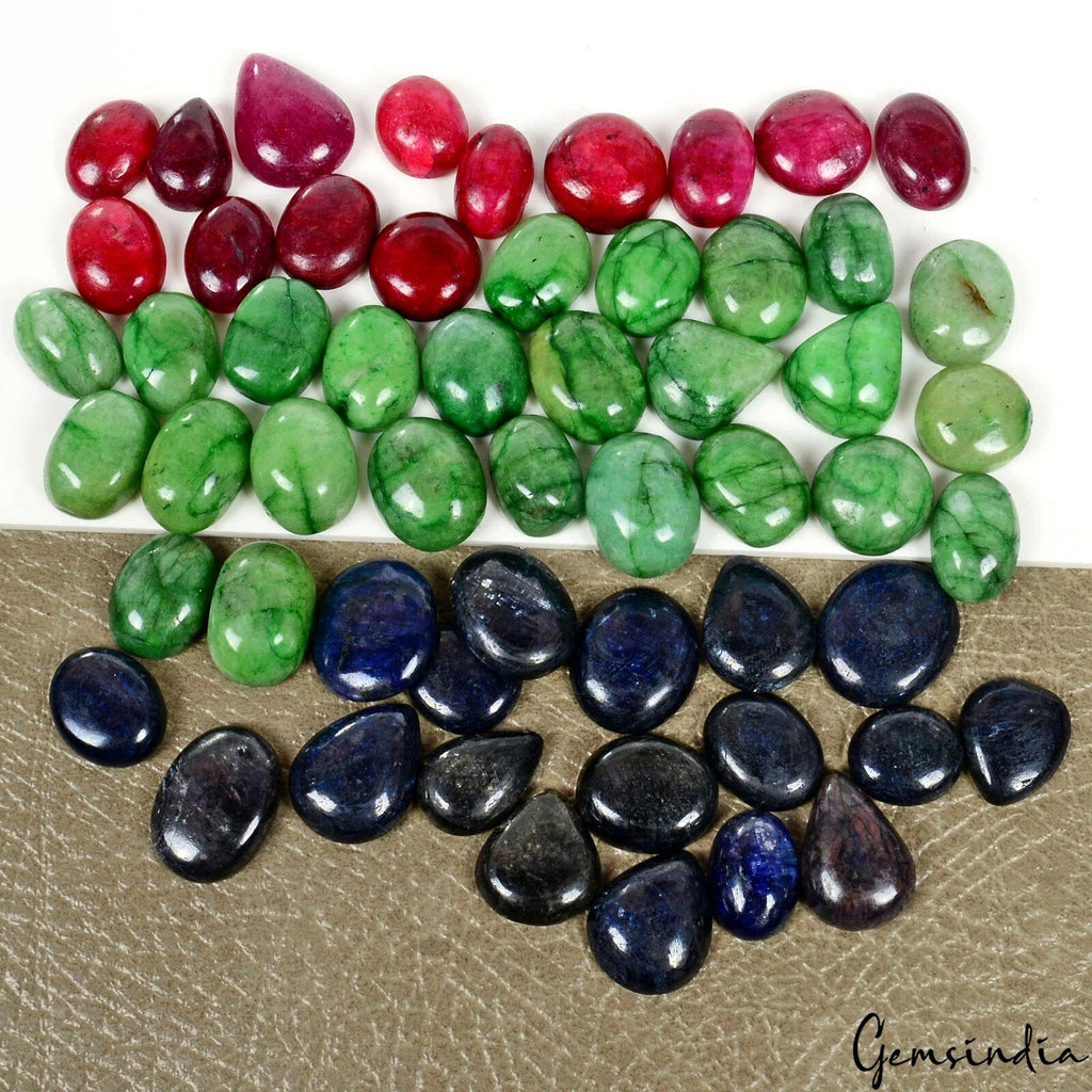 920 Ct Natural Emerald Ruby Sapphire Mix Cabochon Loose 14-21mm Gemstones~56Pc