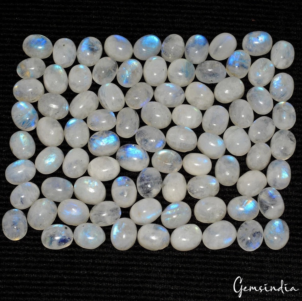 240 Cts/80 Pcs Natural Untreated Blue Shine Moonstone Oval Cab Gems For Jewelry