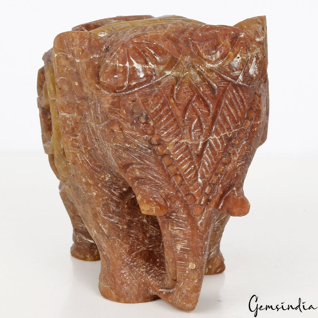1240 Ct Vintage Elephant Statue W/ Baby In Womb Hand Carved Stone Art Sculpture