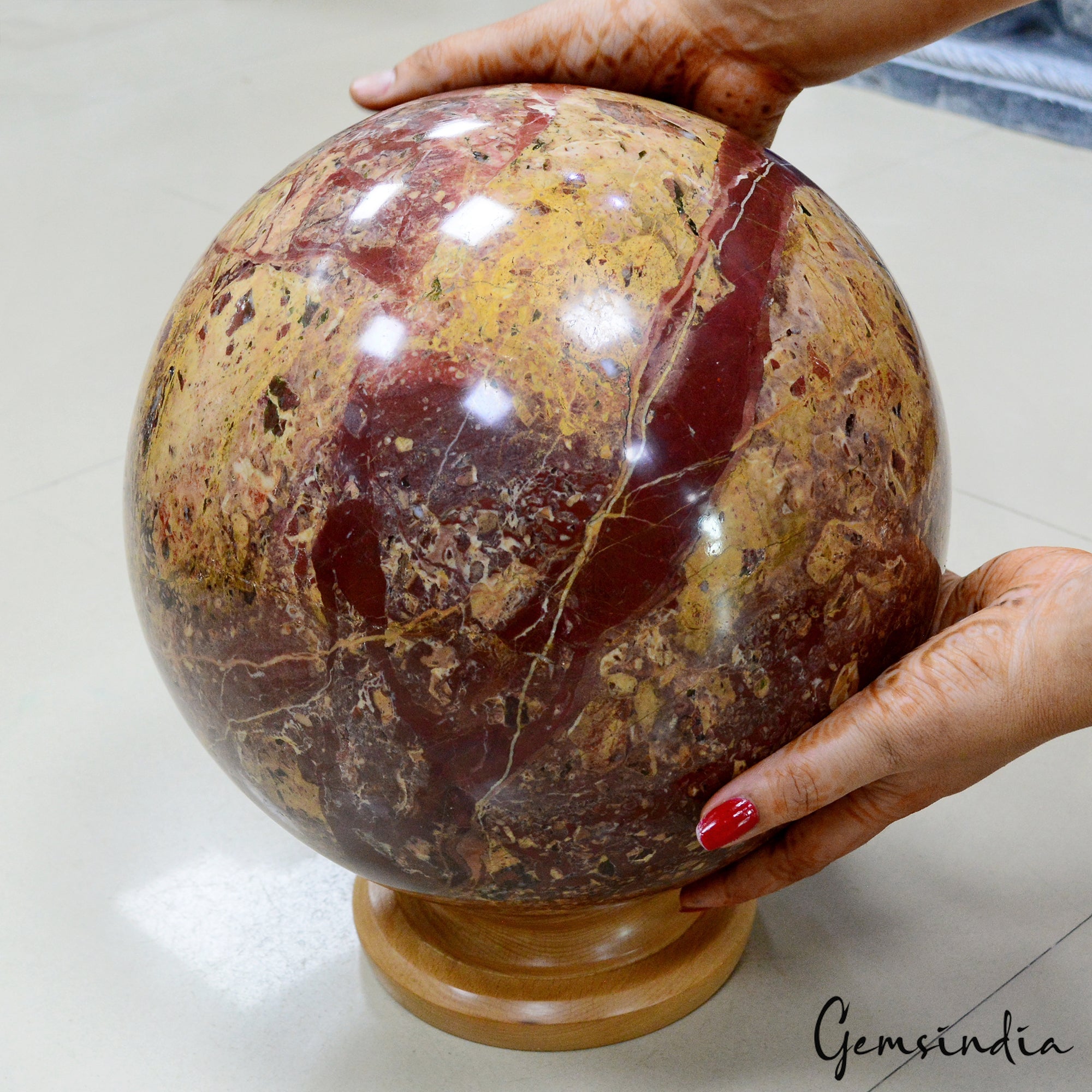 Large 10.7" Red Jasper Stone Healing Crystal Charged Reiki Aura Sphere Ball 30KG
