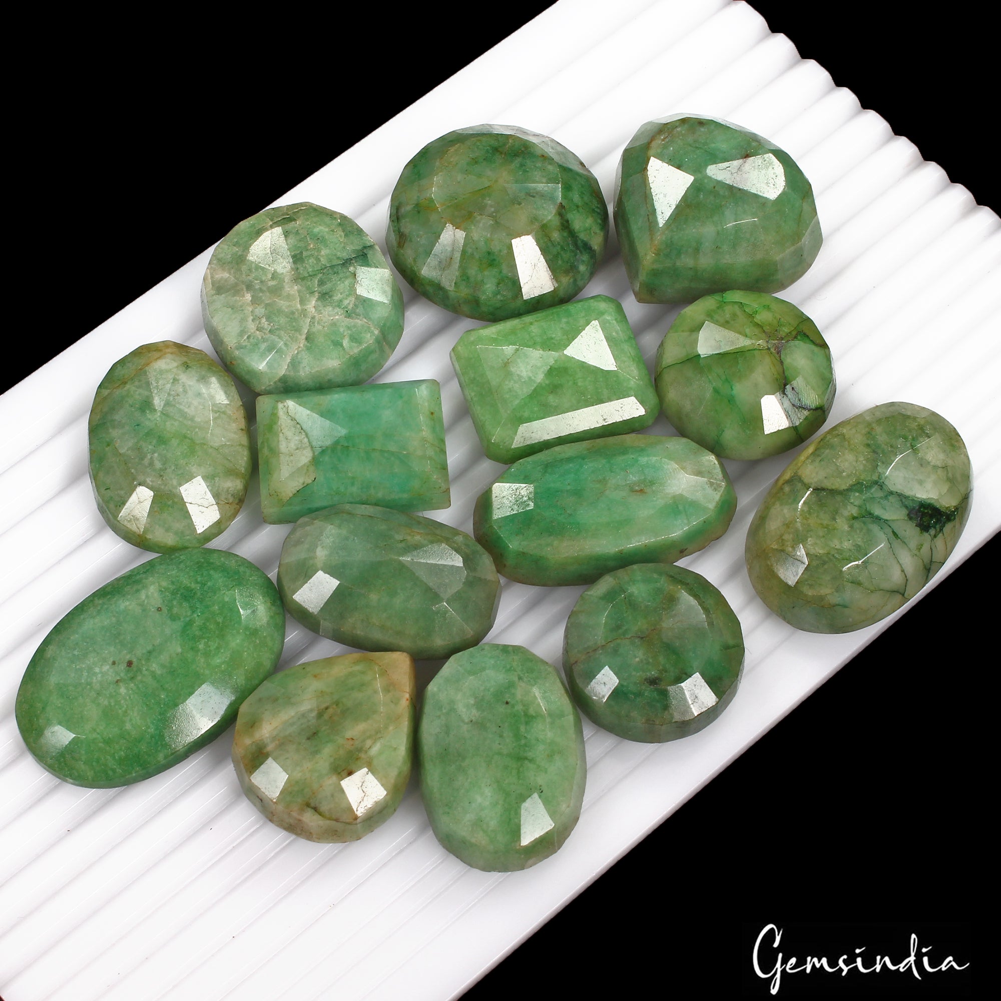 1600 Cts/14 Pcs Natural Green Emerald Mix Cut Loose Wholesale 28mm-46mm Gems Lot