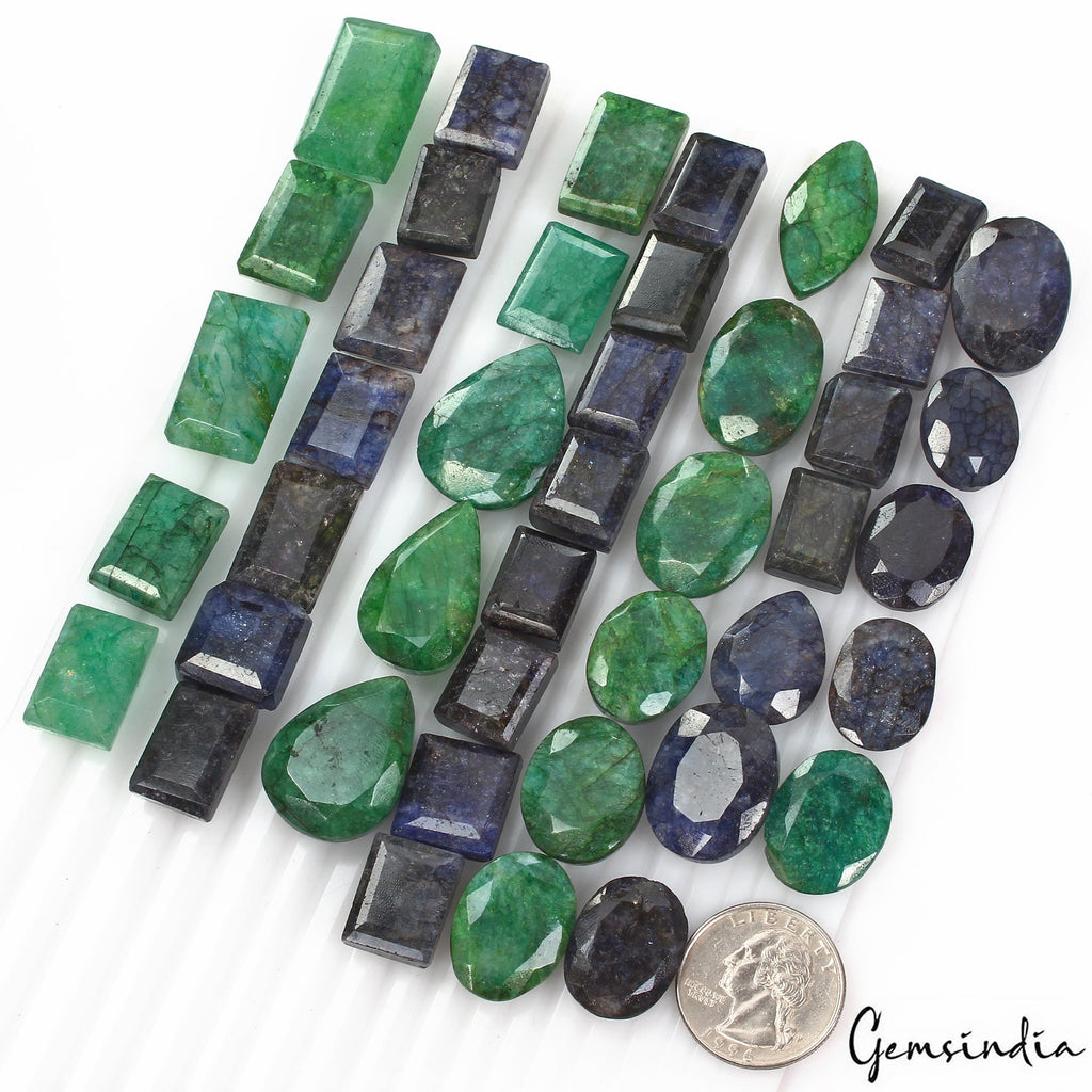 Certified 990 Ct/43 Pc Natural Blue Sapphire Green Emerald Mix Cut Loose Gem Lot