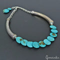 49.71Gm German Carved Silver/Blue Turquoise Gem Beaded Antique Hasli Necklace16"
