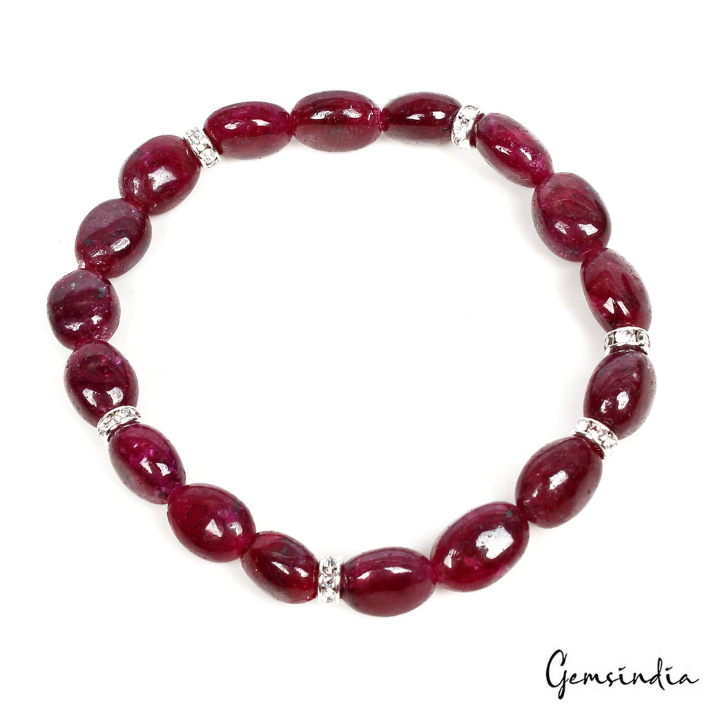 A++ Dark Red Ruby Smooth Oval Beaded Stretchable Bracelet Jewelry 6.5" For Women
