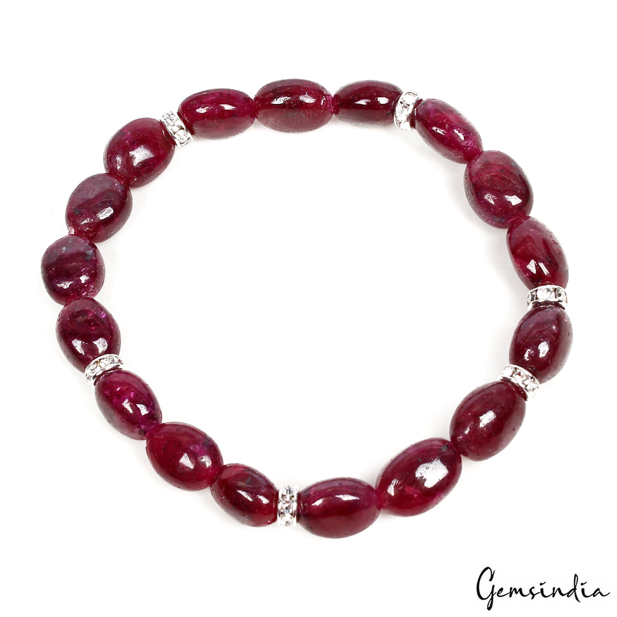 A++ Dark Red Ruby Smooth Oval Beaded Stretchable Bracelet Jewelry 6.5" For Women