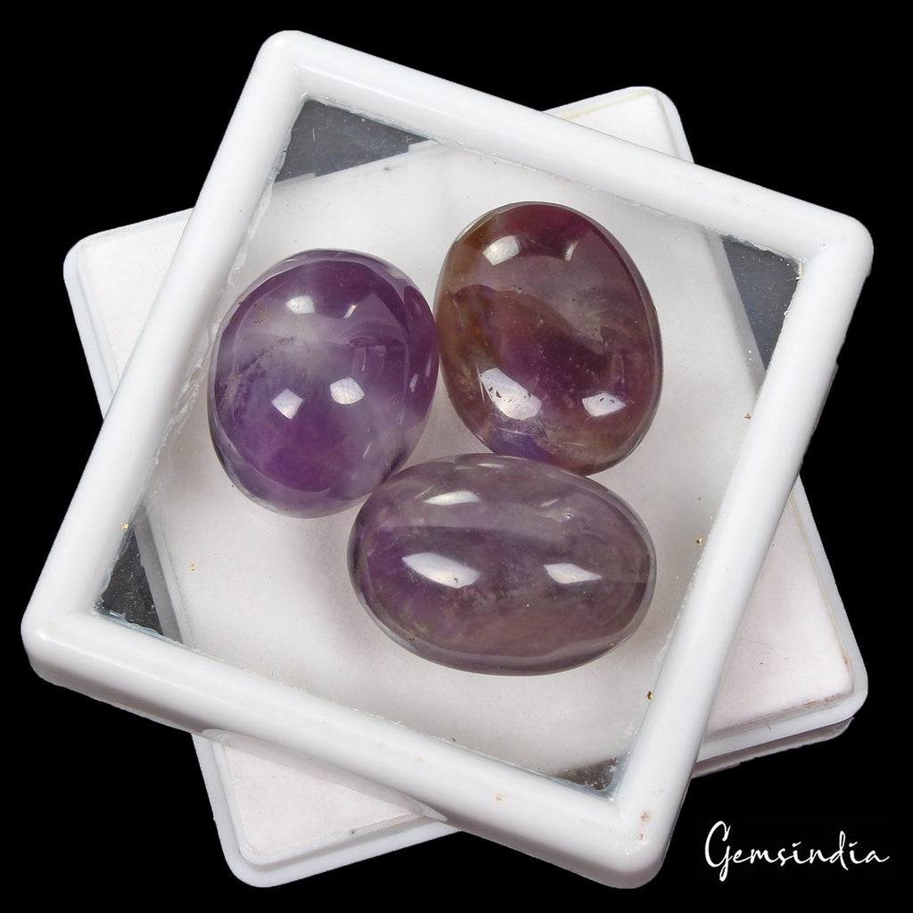 120.80 Cts/3 Pcs Natural Untreated Purple Amethyst Oval Cab Loose Wholesale Gems