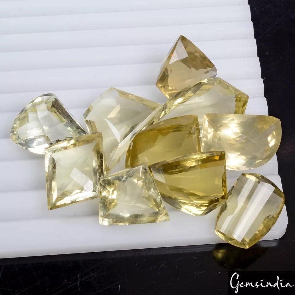 Lemon Quartz Lot, Loose Gemstone, Untreated — 10 Pieces, 17mm to 30mm, 248.65 Ct