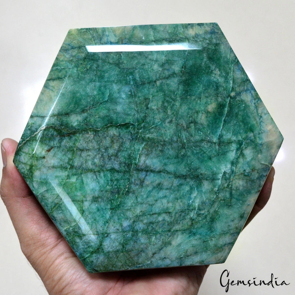 2.2 Kilo Natural Green Emerald Earth Mined Hexagon Cut Home Decor Gemstone