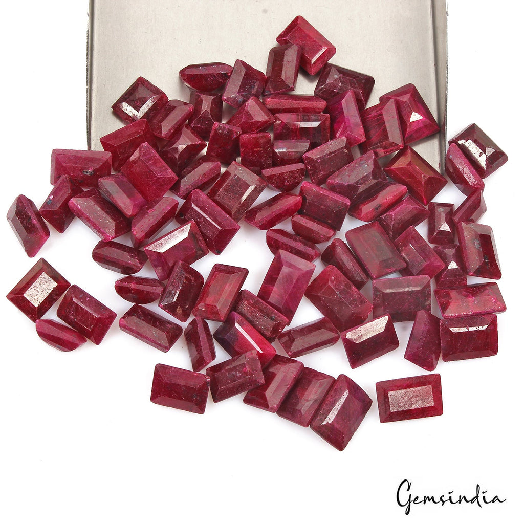 Certified 650 Ct/73 Pcs Natural Red Ruby Baguette Cut Loose Gems Lot For Jewelry