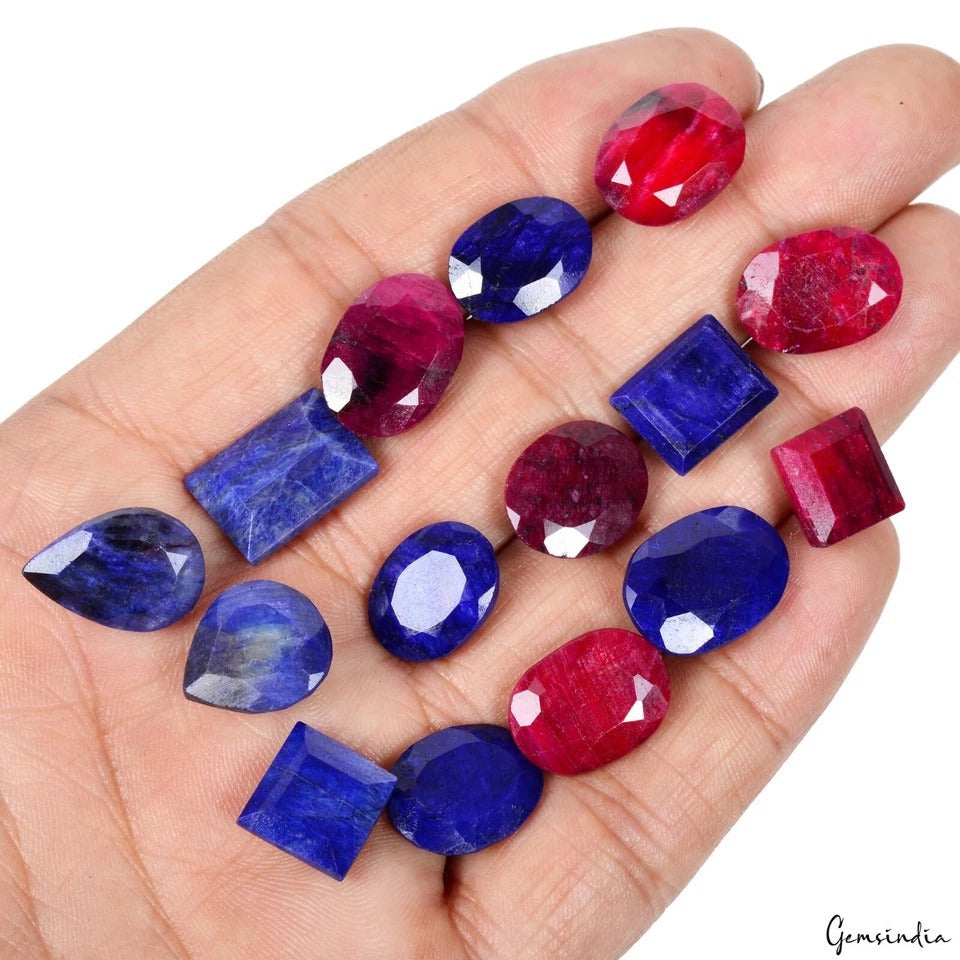 Top Quality Natural Ruby Sapphire Mix Cut Loose 11-17mm Gems For jewelry/15 Pcs