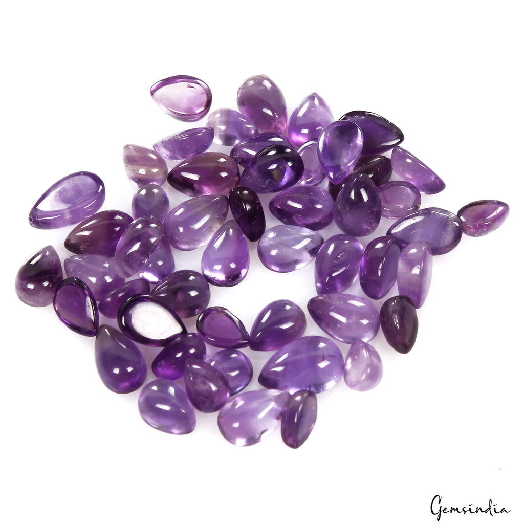 50 Pcs Natural Amethyst Purple Pear Cabochon 6mm-9mm Untreated Loose Gemstones