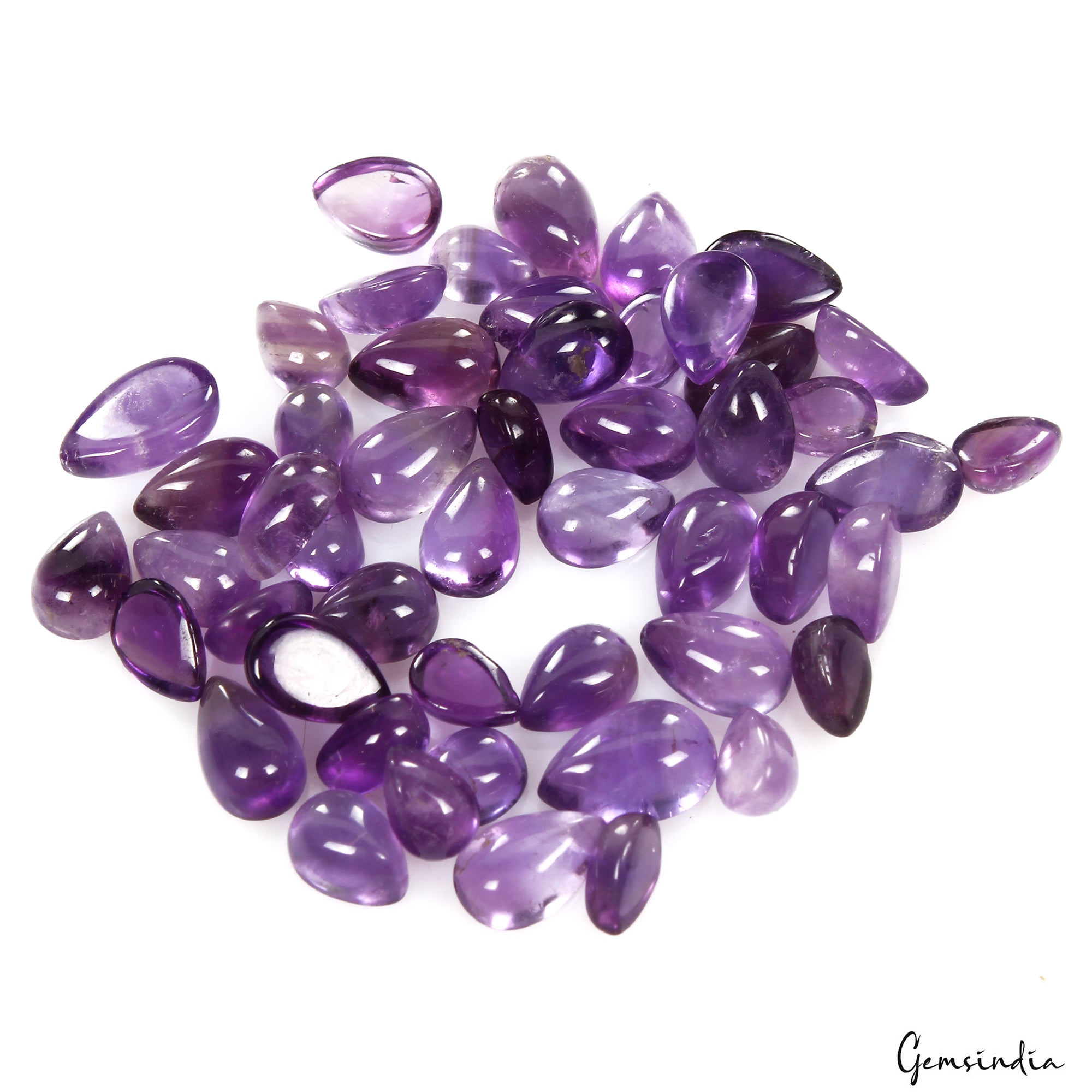 50 Pcs Natural Amethyst Purple Pear Cabochon 6mm-9mm Untreated Loose Gemstones