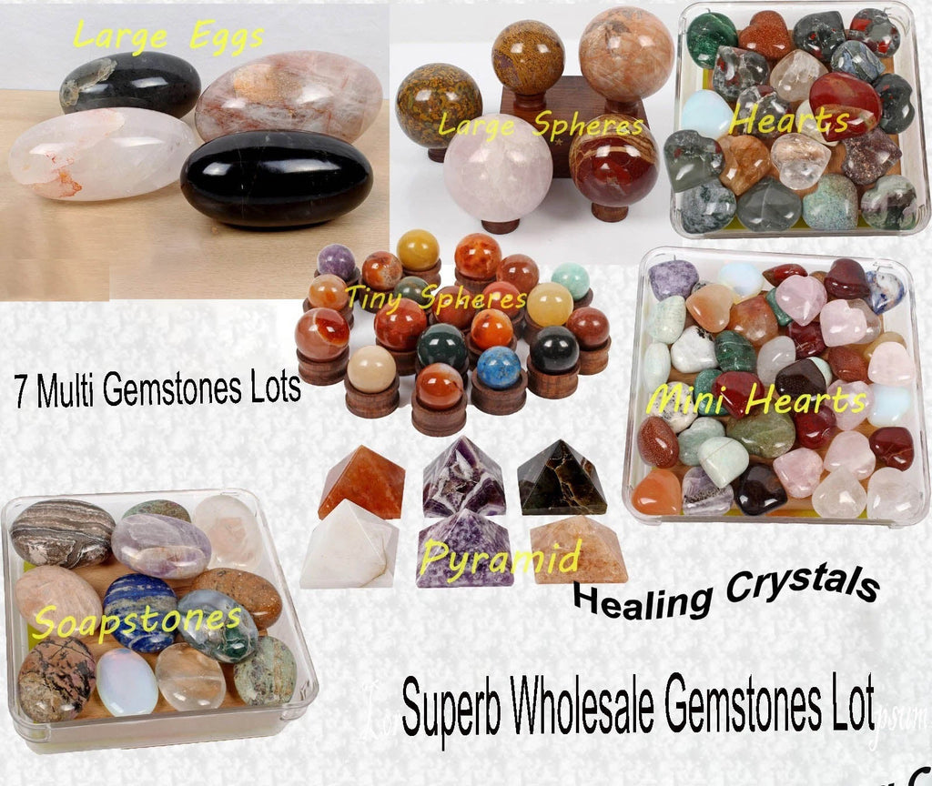 8 Kilo Mixed Gemstone Minerals Lot – Heart Sphere Egg Pyramid Palmstone 109 Pcs