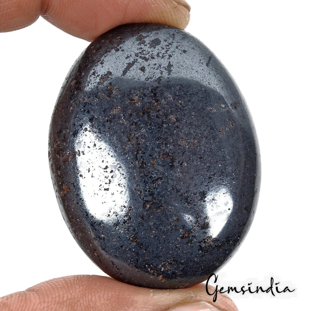 340 Ct Gunmetal Oval Palm Stone 1.7 " Crystal Gemstone Healing Gift Reiki Aura