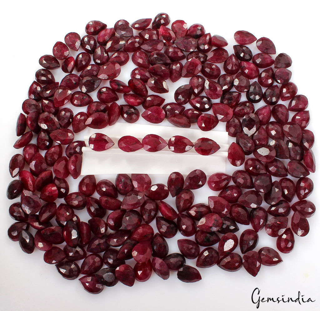 Natural Red Ruby Loose Madagascar Gemstones Lot, Faceted Pear Cut 1270 Ct/200 Pc
