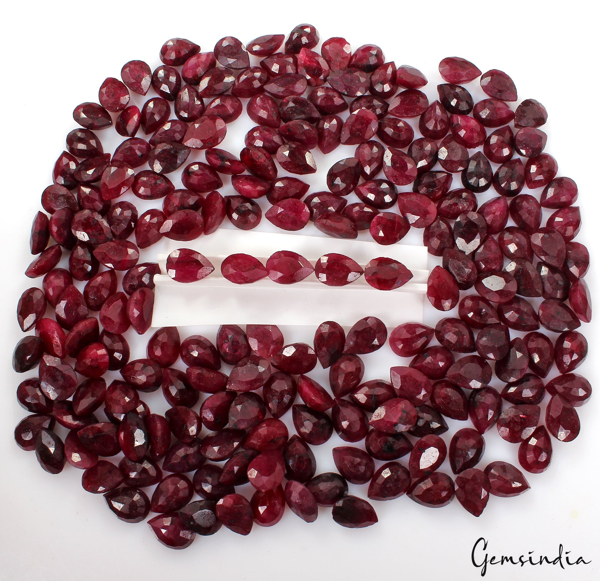Natural Red Ruby Loose Madagascar Gemstones Lot, Faceted Pear Cut 1270 Ct/200 Pc