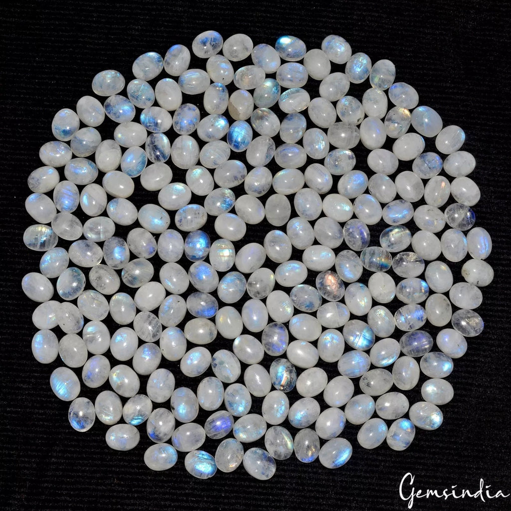 206 Pcs Natural Rainbow Moonstone 9x7mm Untreated Oval Cabochon Loose Gemstones