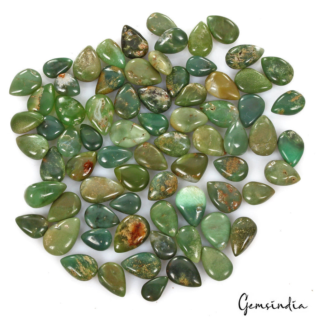 Certified 122.50 Cts/73 Pcs Natural Untreated Green Chrysoprase Pear Loose Gems