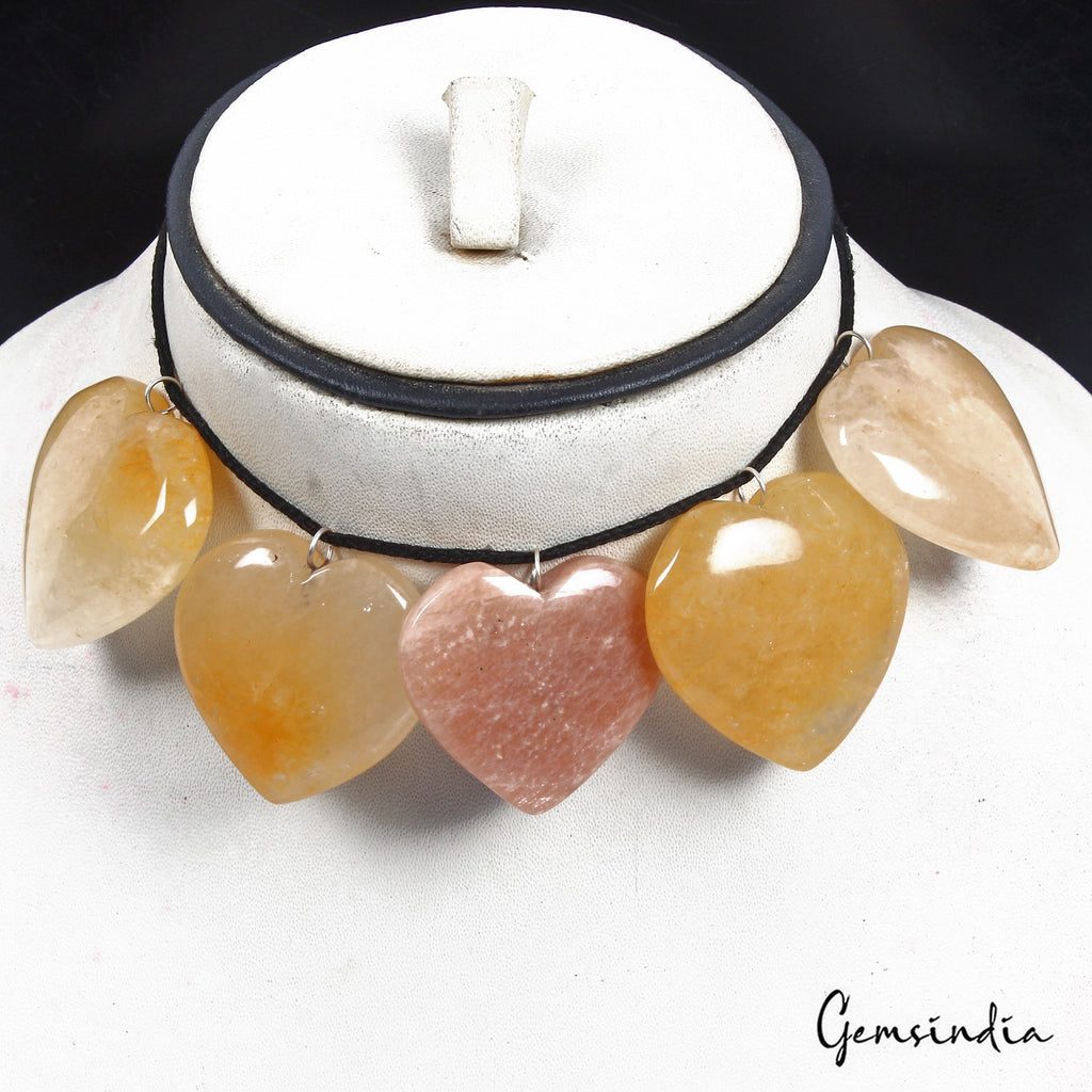470 Ct Natural Yellow Aventurine Peach Moonstone Heart Ca Loose Gems For Jewelry