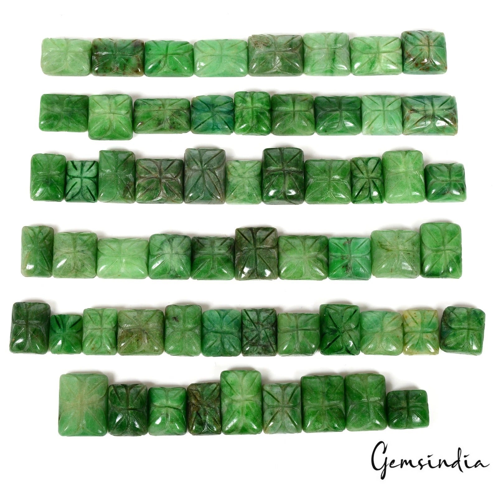 59 Pc Natural Green Emerald Rectangular Shape Loose Hand Carved Gemstones~1000Ct
