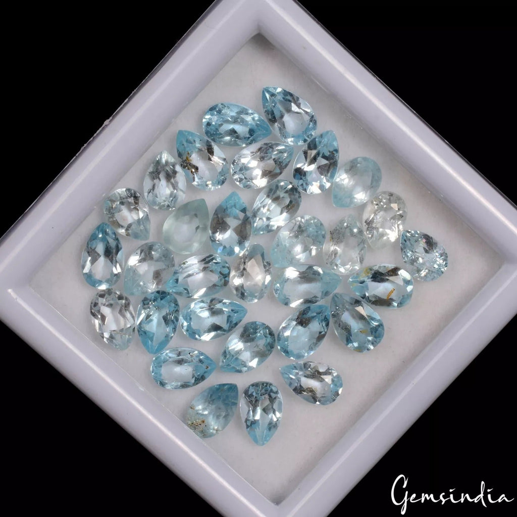 VVS 31 Pcs Natural Topaz Pear Cut Stunning Untreated Loose Gemstones Lot~7mm-8mm