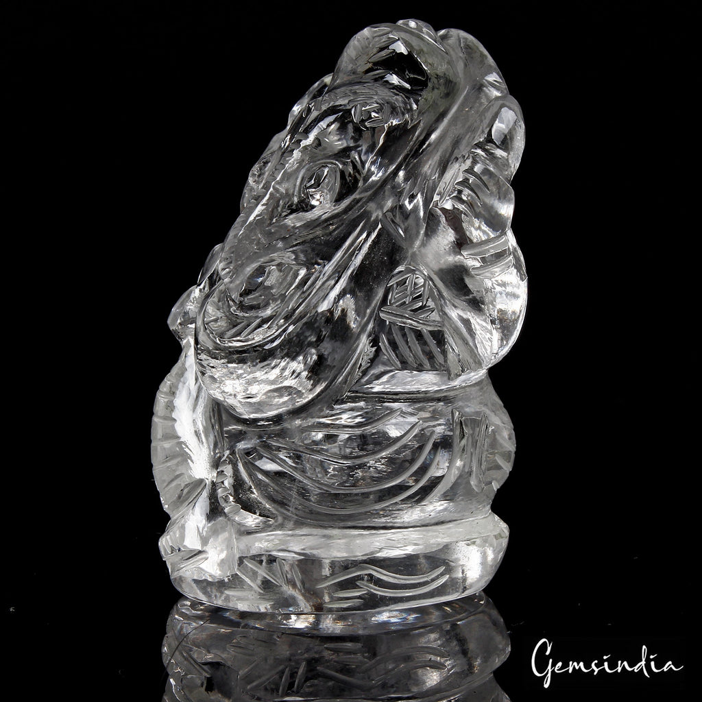 400Ct Natural Untreated White Quartz Hand Carved Ganesha Sculpture Stone Artwork