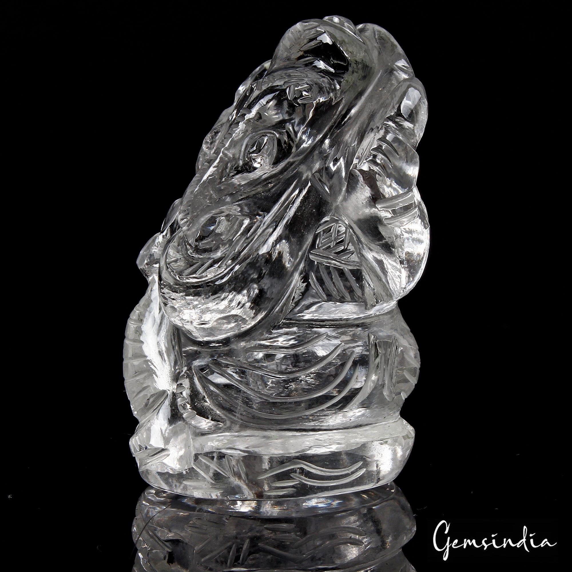 400Ct Natural Untreated White Quartz Hand Carved Ganesha Sculpture Stone Artwork