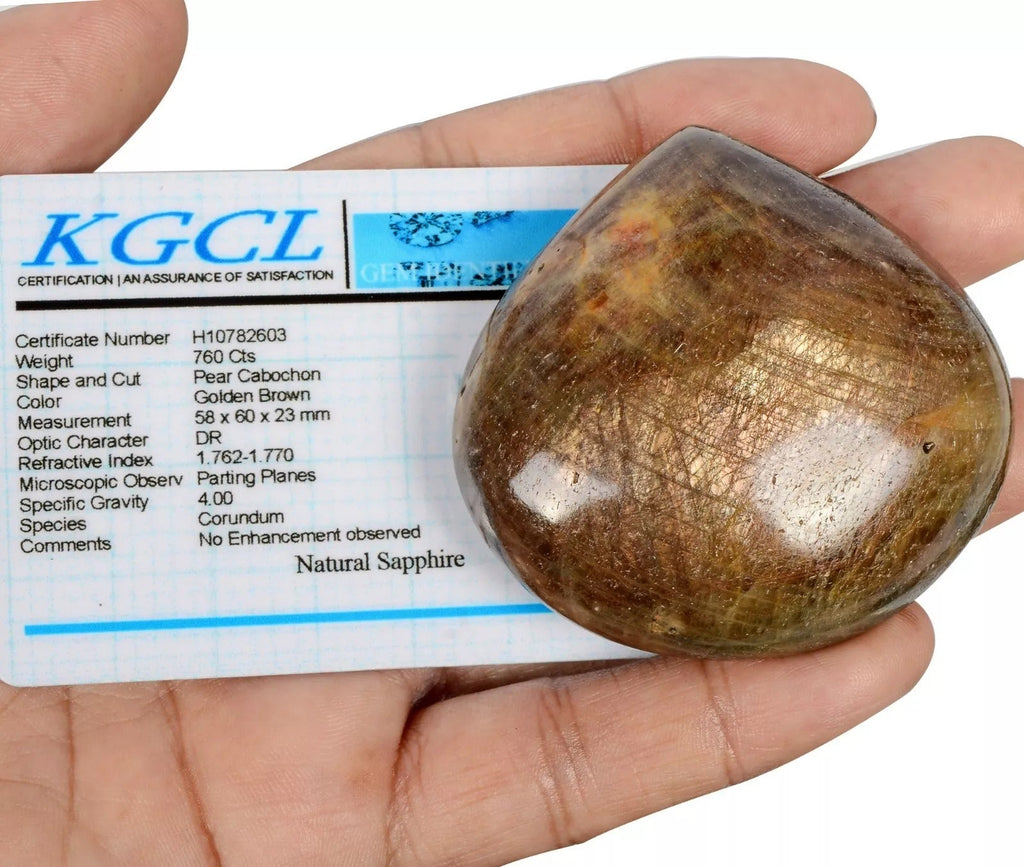 760 Ct Untreated Sapphire Brown Pear Cabochon Huge Certified Gemstone~58x60x23mm