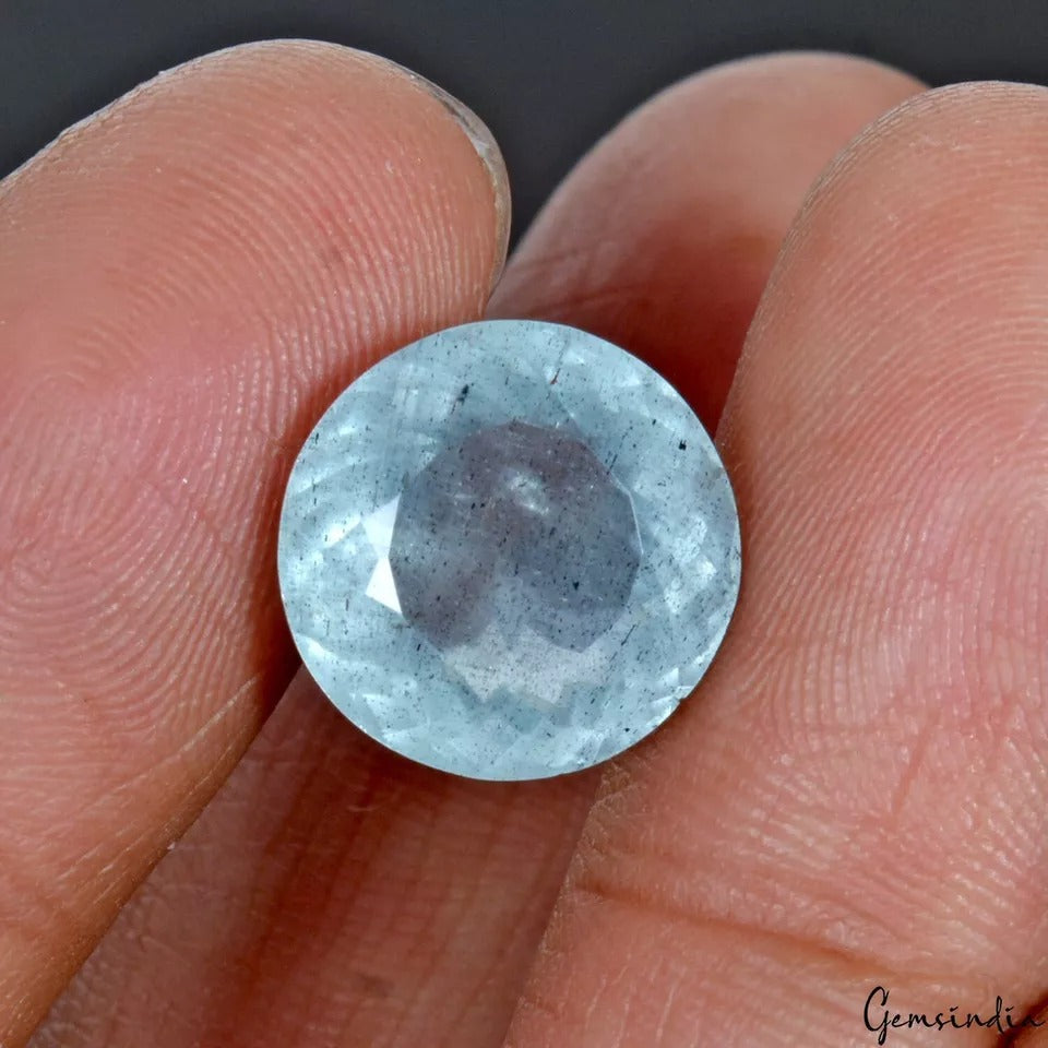 Certified 8.80 Ct Natural Untreated AAA Blue Aquamarine Round Cut Loose Gemstone