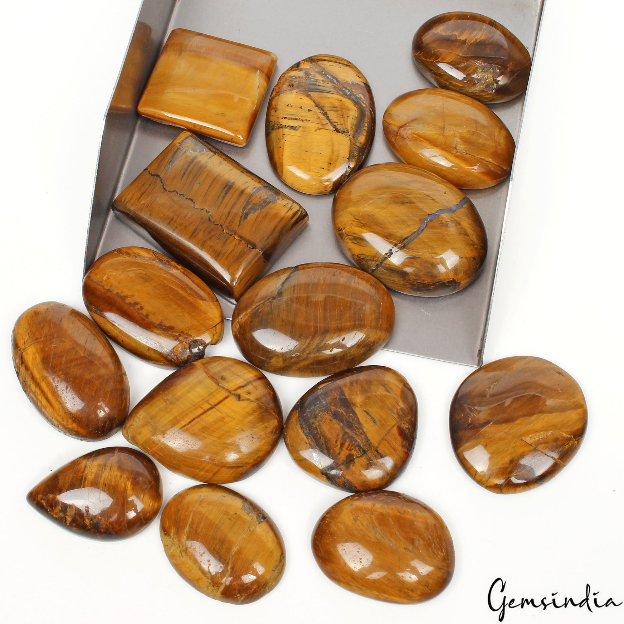 780 Ct/15 Pcs Natural Untreated Brown Tiger Eye Assorted Cab Loose Gemstones Lot