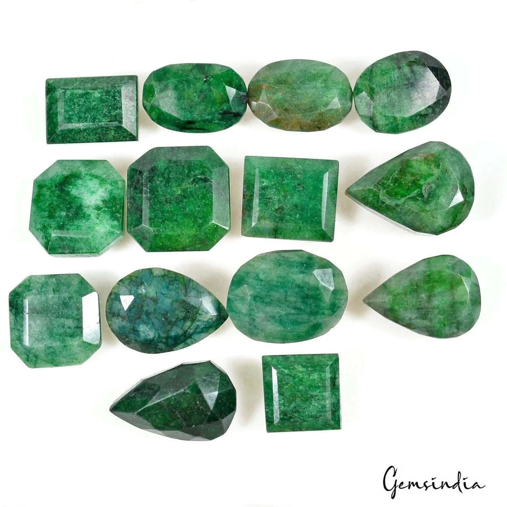 14 Pcs Natural Green Emerald Mix Cut Loose 18-31mm Gemstones Wholesale~ 715 Cts