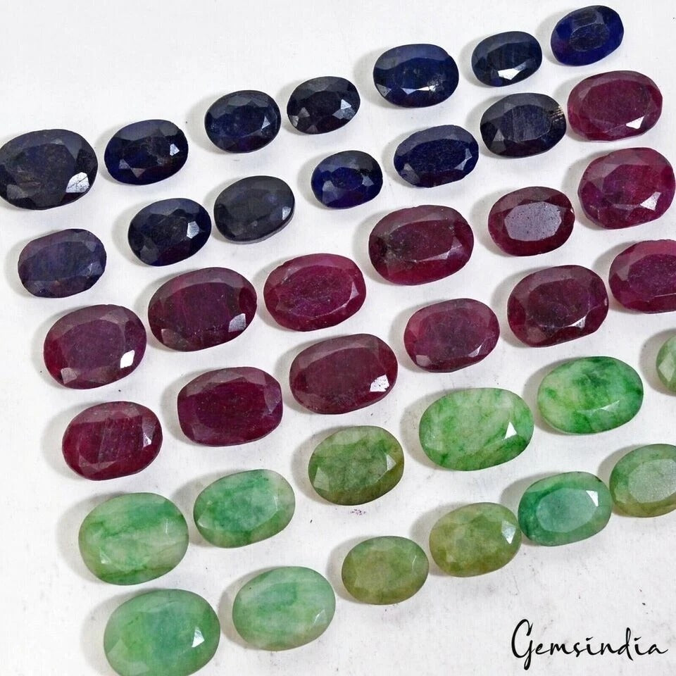 600 Cts/41 Pcs Natural Multi Color Ruby Emerald Sapphire Oval Cut Loose Gems Lot