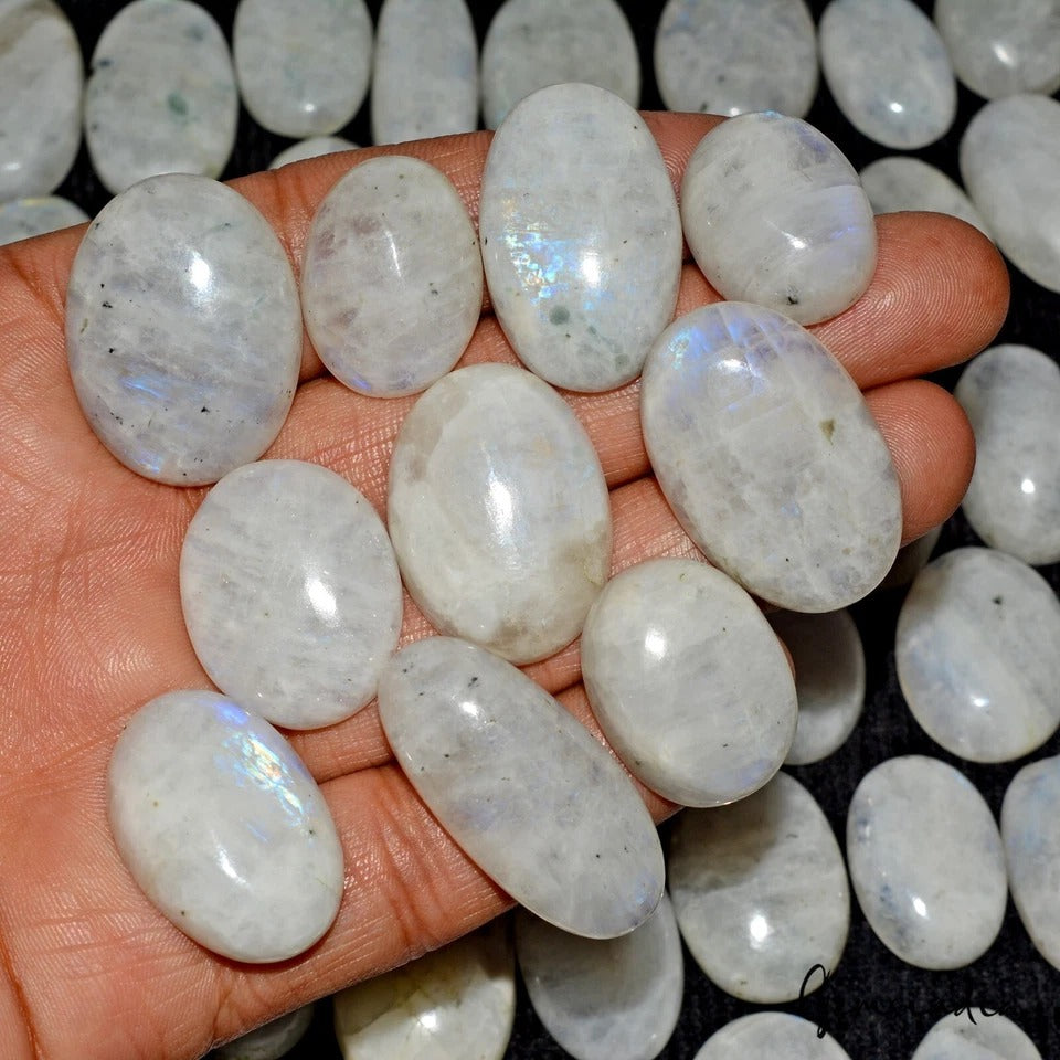 2500Ct/83 Pcs Natural Blue Shine Moonstone Mix Cab Loose Untreated Gemstones Lot