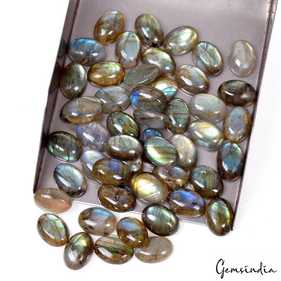 50 Pcs Natural Labradorite 13x10mm Calibrated Oval Flashy Cabochon Gemstones Lot