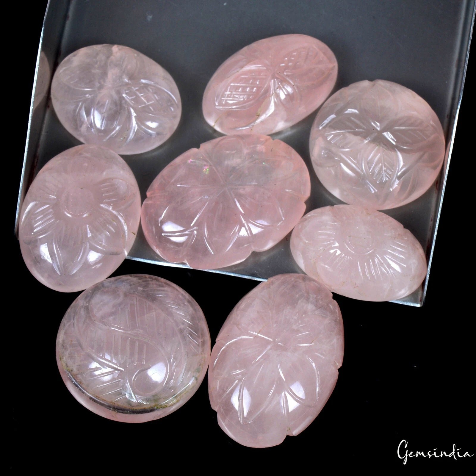 300 Ct Natural Beautiful Carving Pink Rose Quartz Loose Gemstone Lot for Jewelry