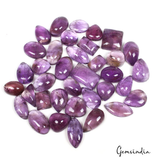 Amethyst Lot, Cabochon, Untreated, Purple — 36 Pieces, 15mm to 26mm, 800 Ct, Madagascar