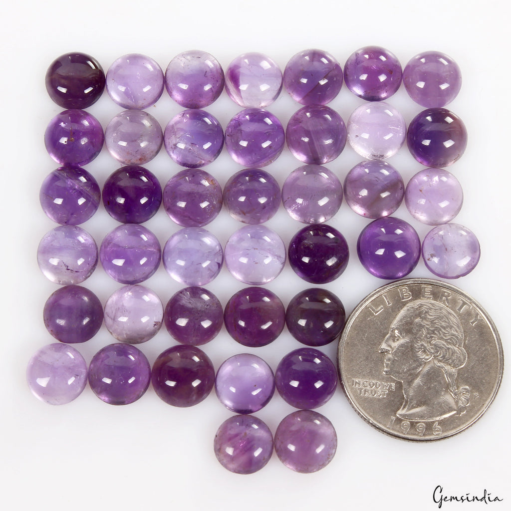 Certified 40 Pcs Natural Untreated Purple Amethyst Round Cab 8mm Each Gems Lot