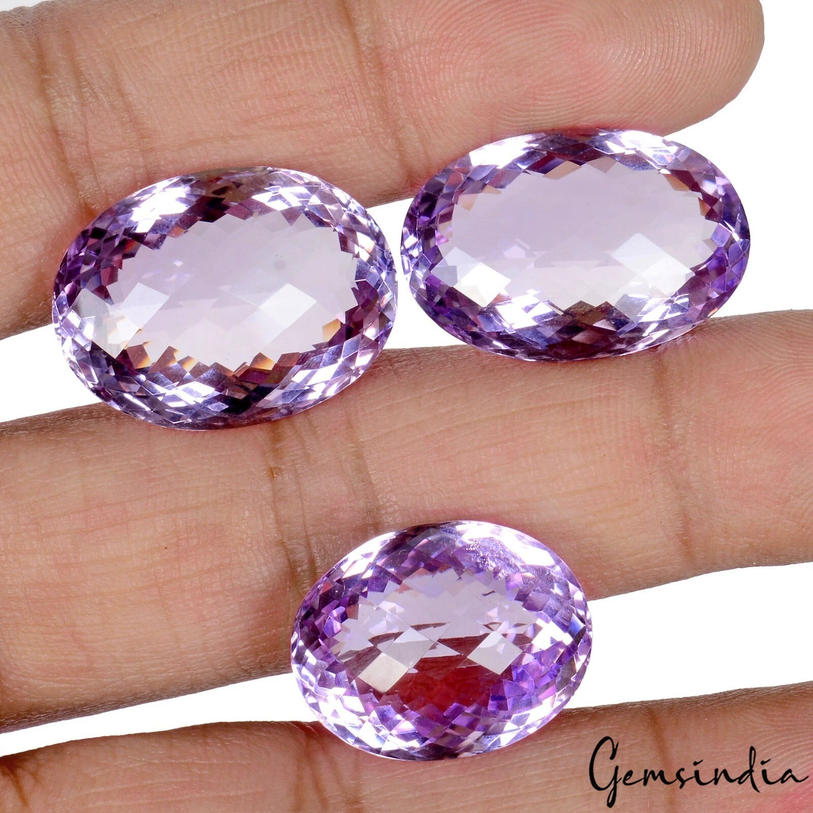 3 Pcs Natural Rich Purple Amethyst Oval Checker Cut 20-23mm AAA Grade Gemstones