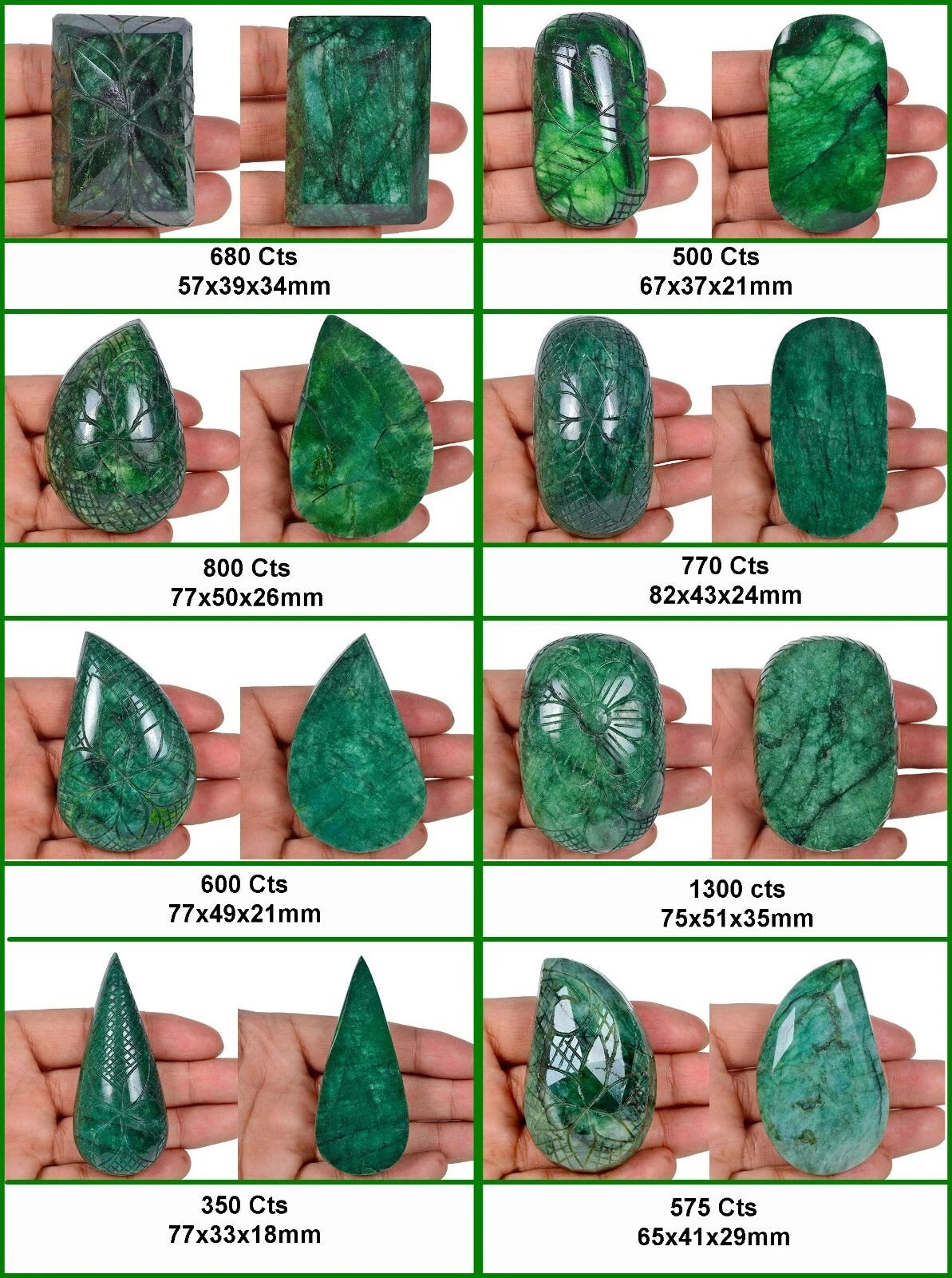 5575Ct/8Pcs Natural Brazilian Green Emerald Mix Cut Carving Loose Wholesale Gems