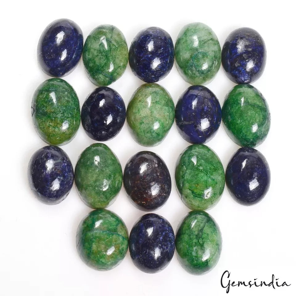 Certified 174+Cts/18 Pcs Natural Blue Sapphire Green Emerald Oval Cab Loose Gems