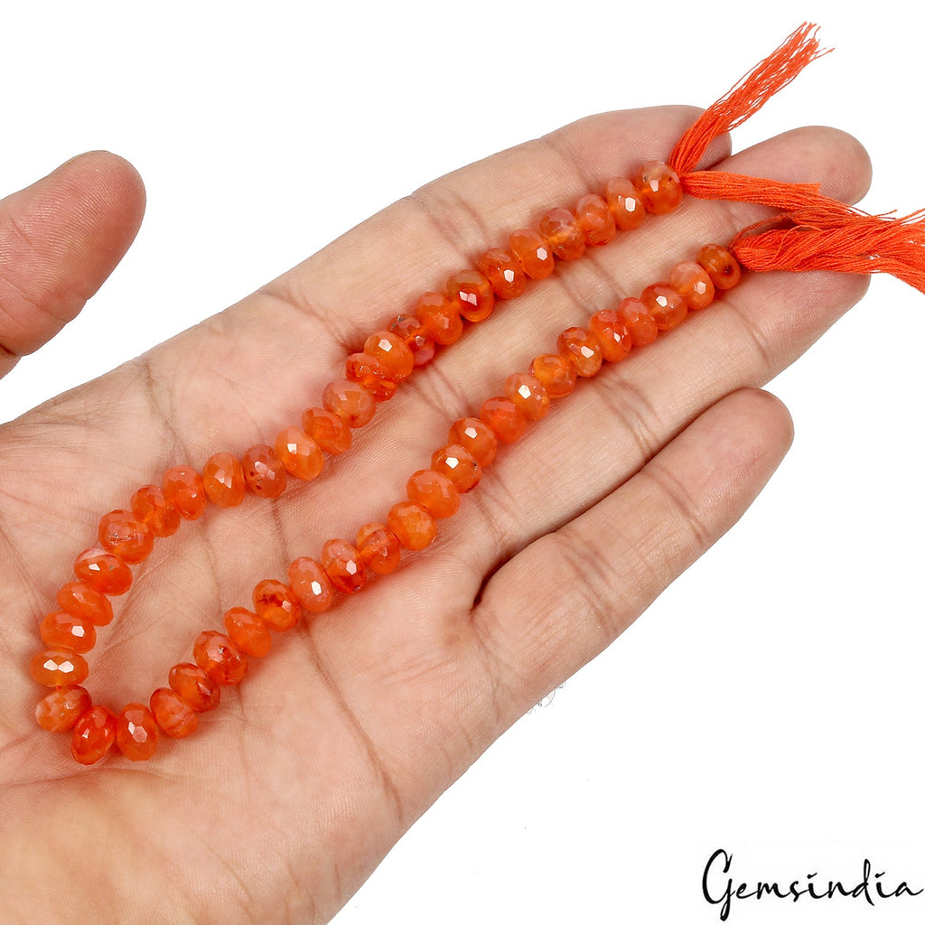 120.60Ct 7-9mm Natural Faceted Orange Carnelian Round Beads Gemstones Strand 10"