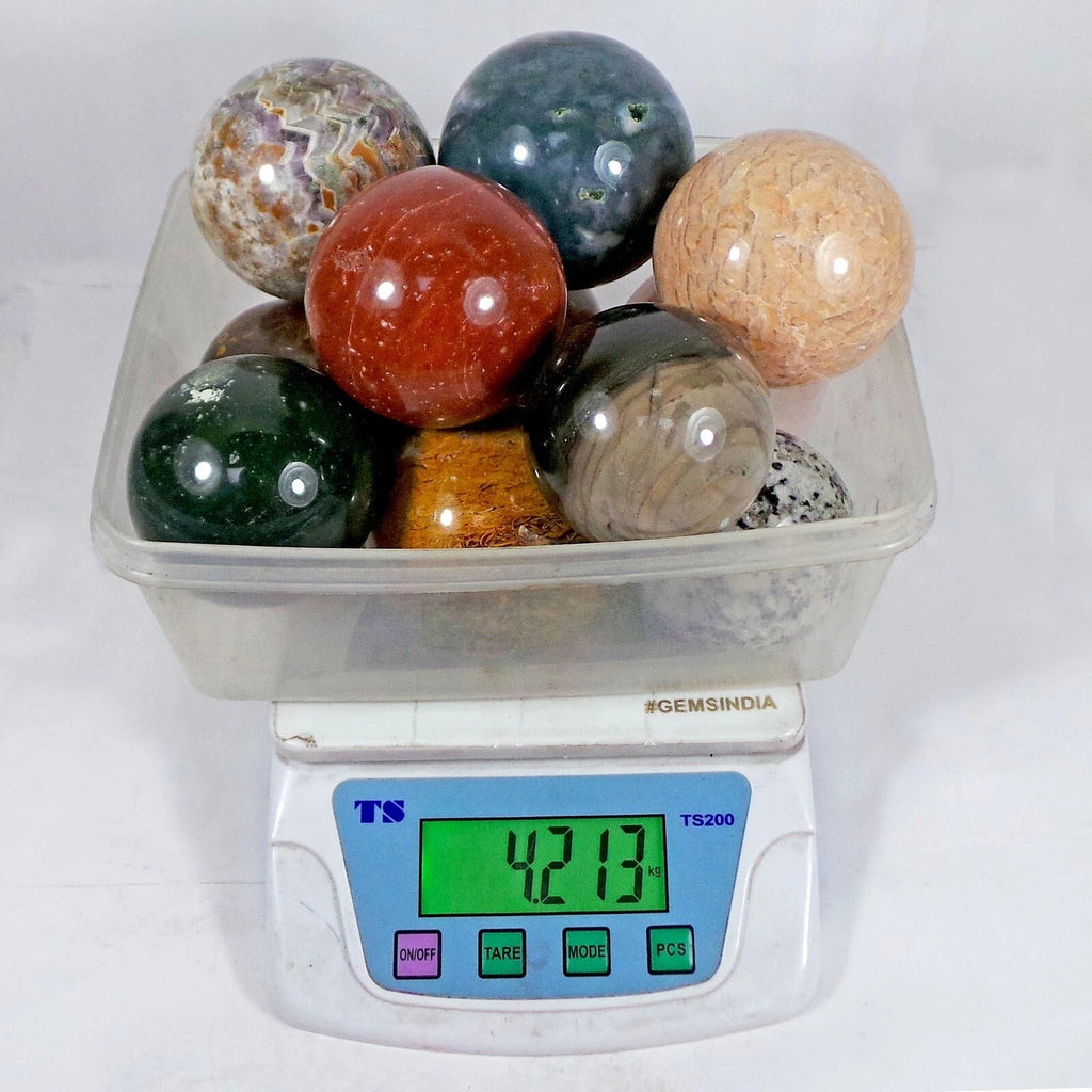 4.2 kilo 11 Pcs Set Of Multigems Crystal Sphere Ball Polished Healing w/ Stand