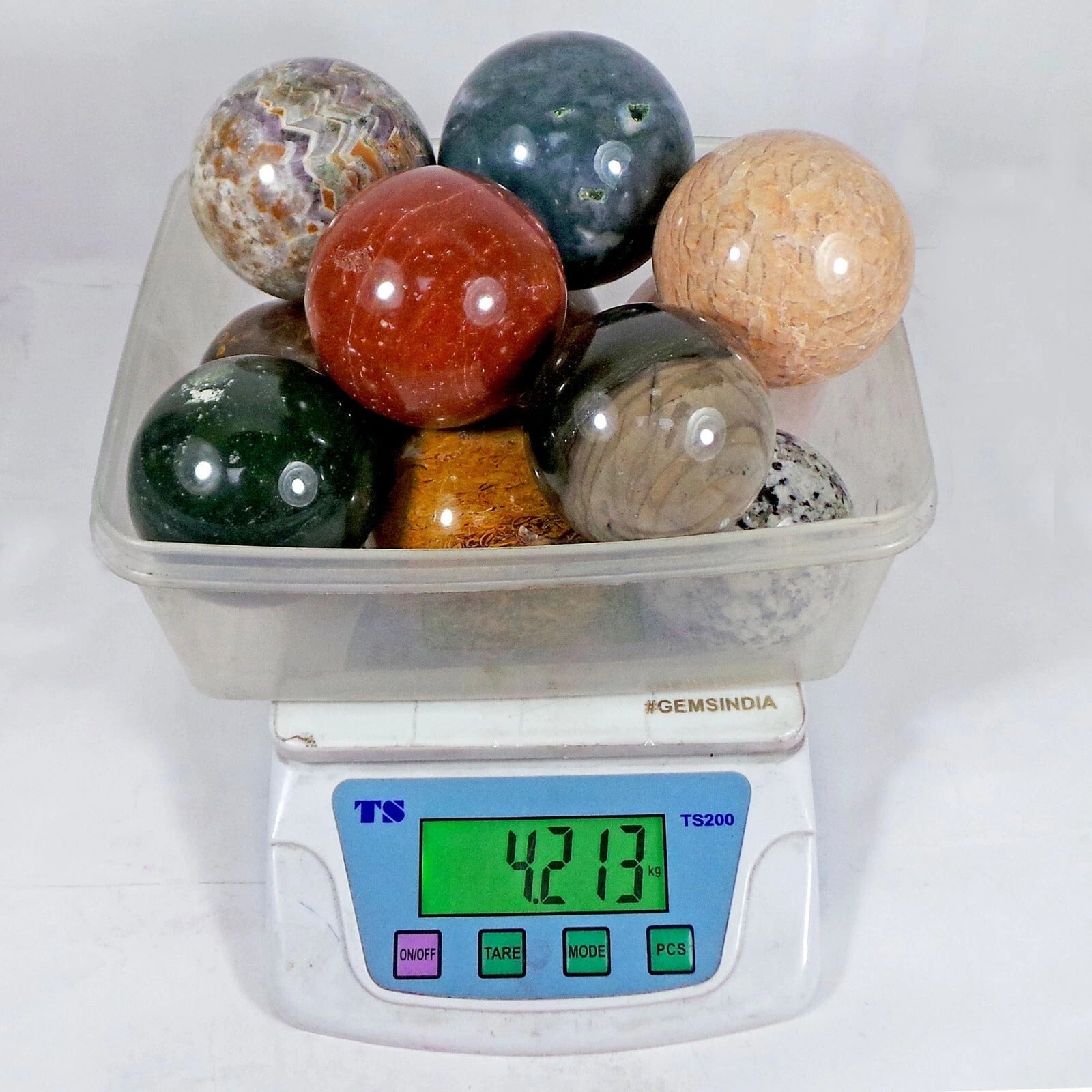 4.2 kilo 11 Pcs Set Of Multigems Crystal Sphere Ball Polished Healing w/ Stand