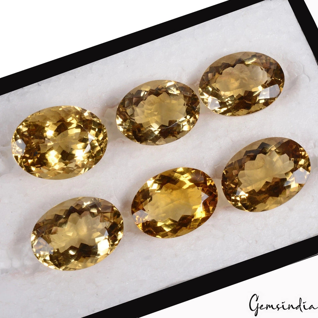 77.00 Ct 6pcs/ VVS Oval Natural Yellow Citrine - Luxurious Certified Brazil Gems