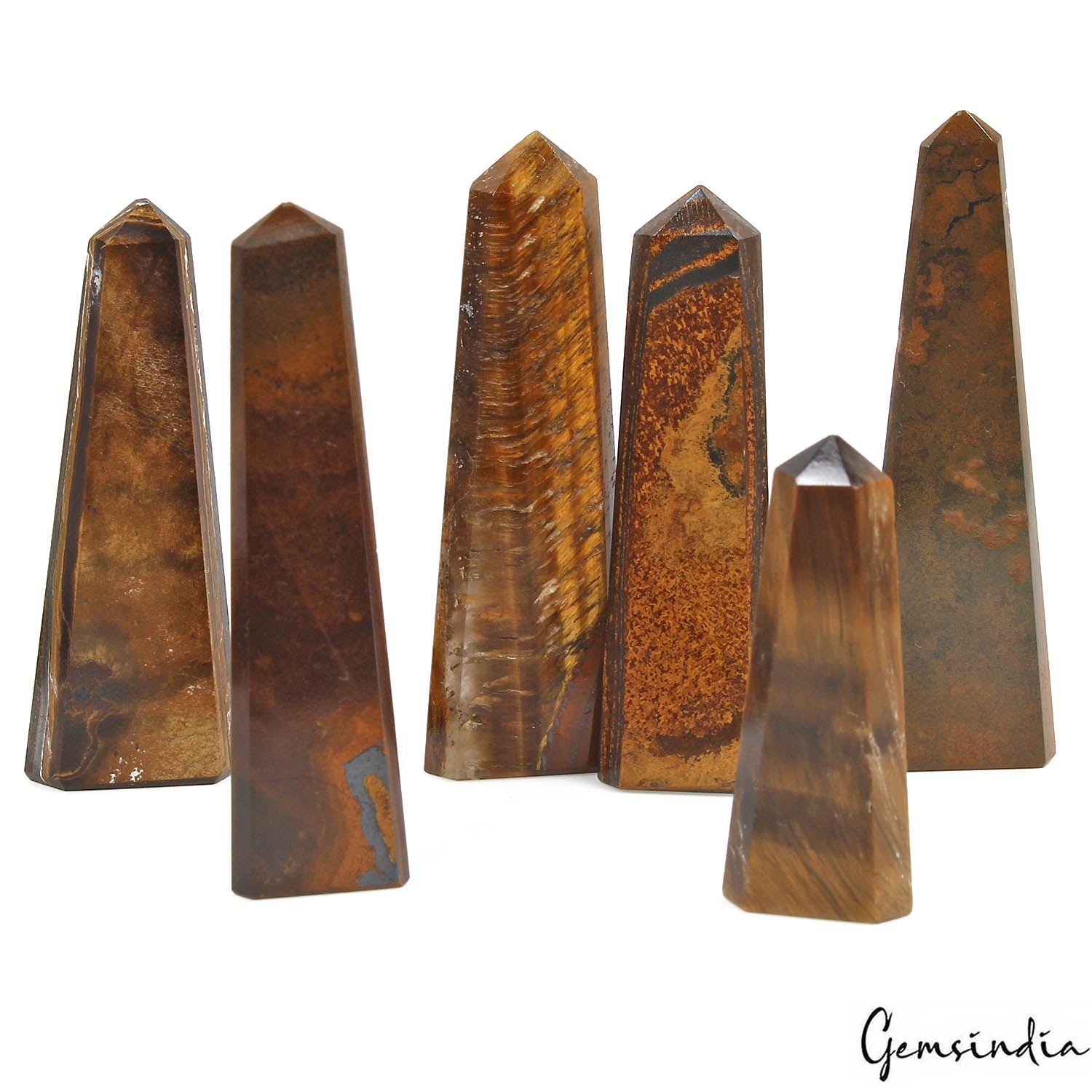 230 Cts/6 Pcs Natural Tiger's Eye Obelisk Healing Crystal Gems Wand Point Tower